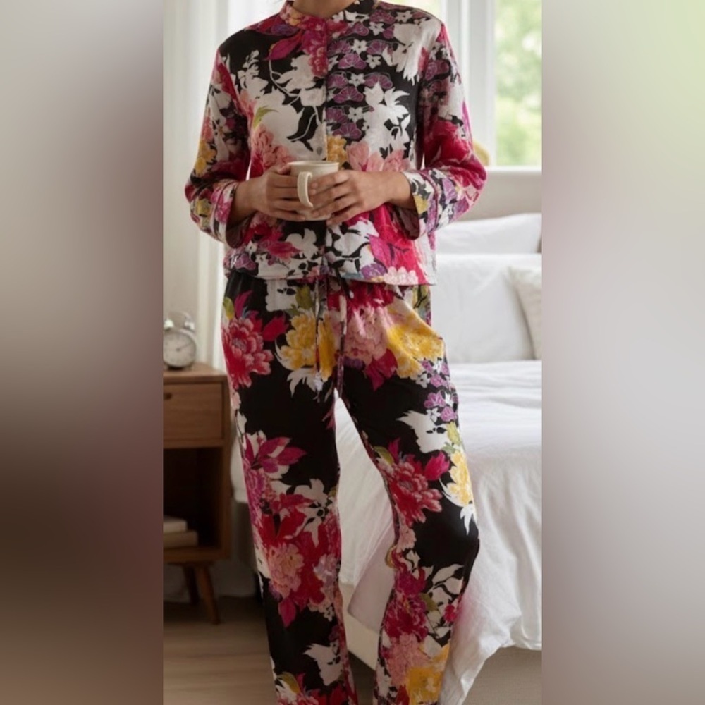 Natori Floral Pijamas Set  - Black, Pink, Yellow